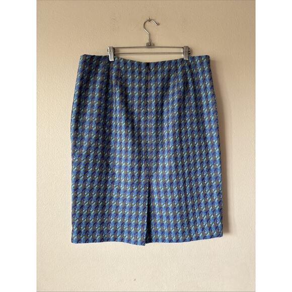 Talbots Skirt Women’s Size 16 Blue Wool Blend Pencil Lined Houndstooth Career - Picture 3 of 6